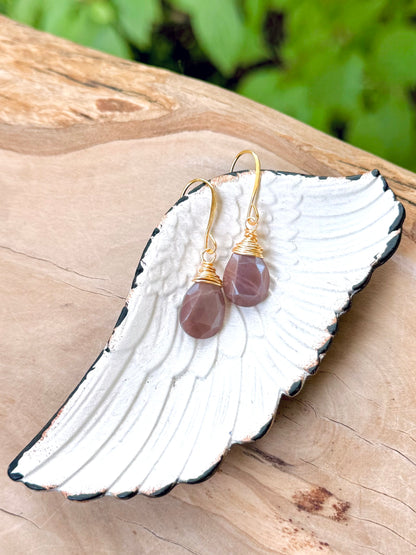 Chocolate Moonstone + Gold Earrings