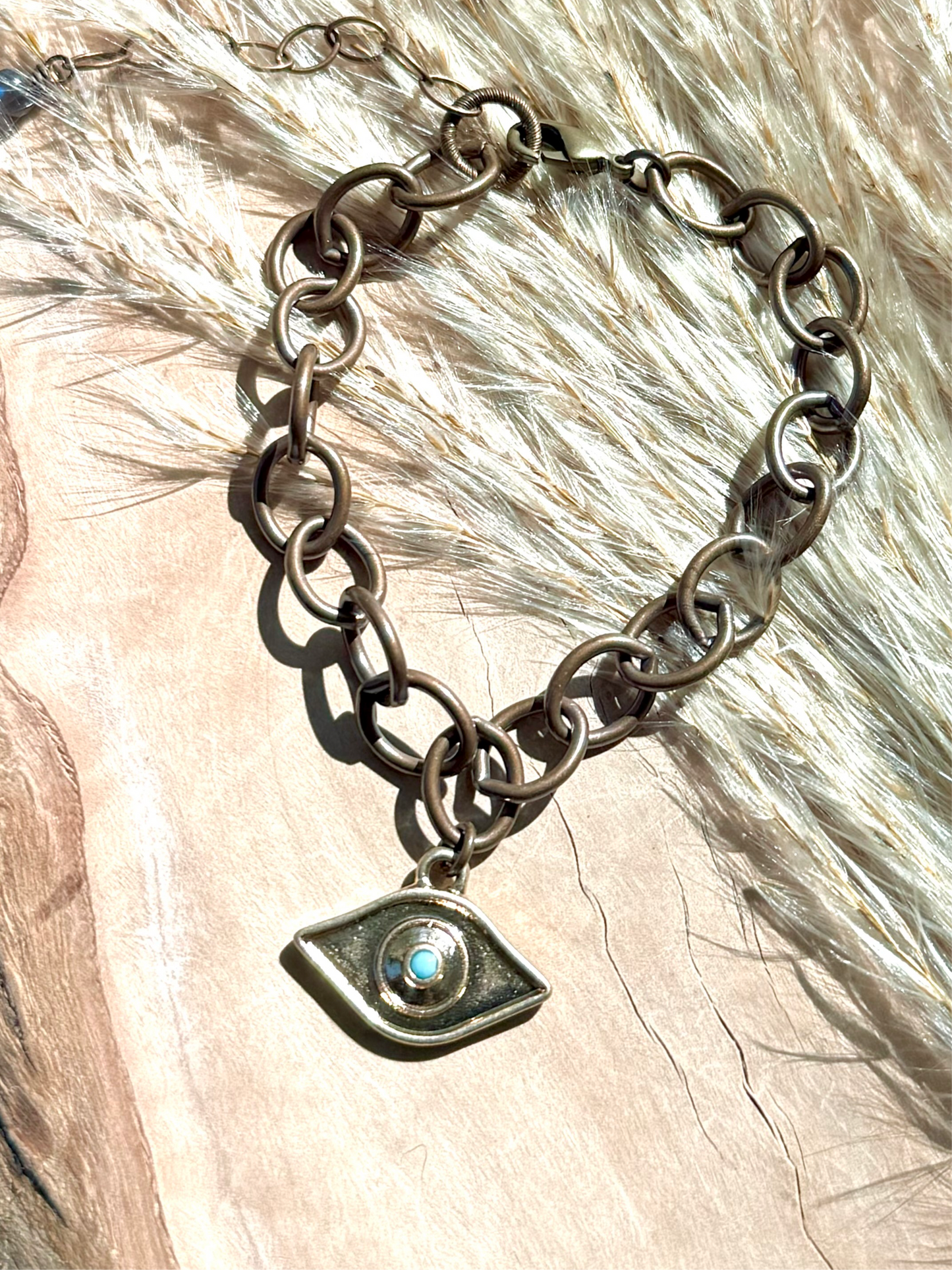 Dark Brass + Gold Evil Eye Chain Bracelet