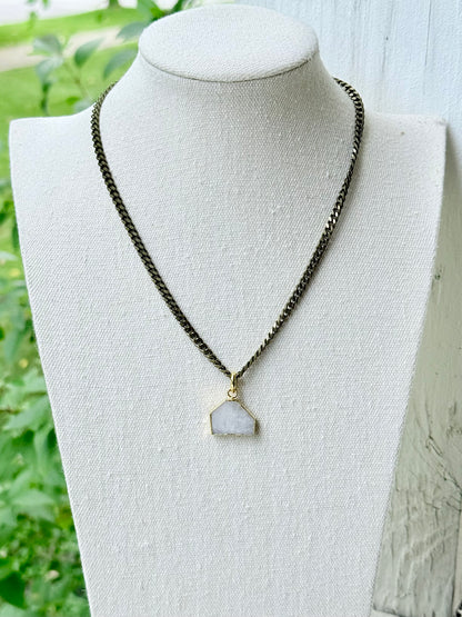 Rainbow Moonstone + Antique Bronze Necklace