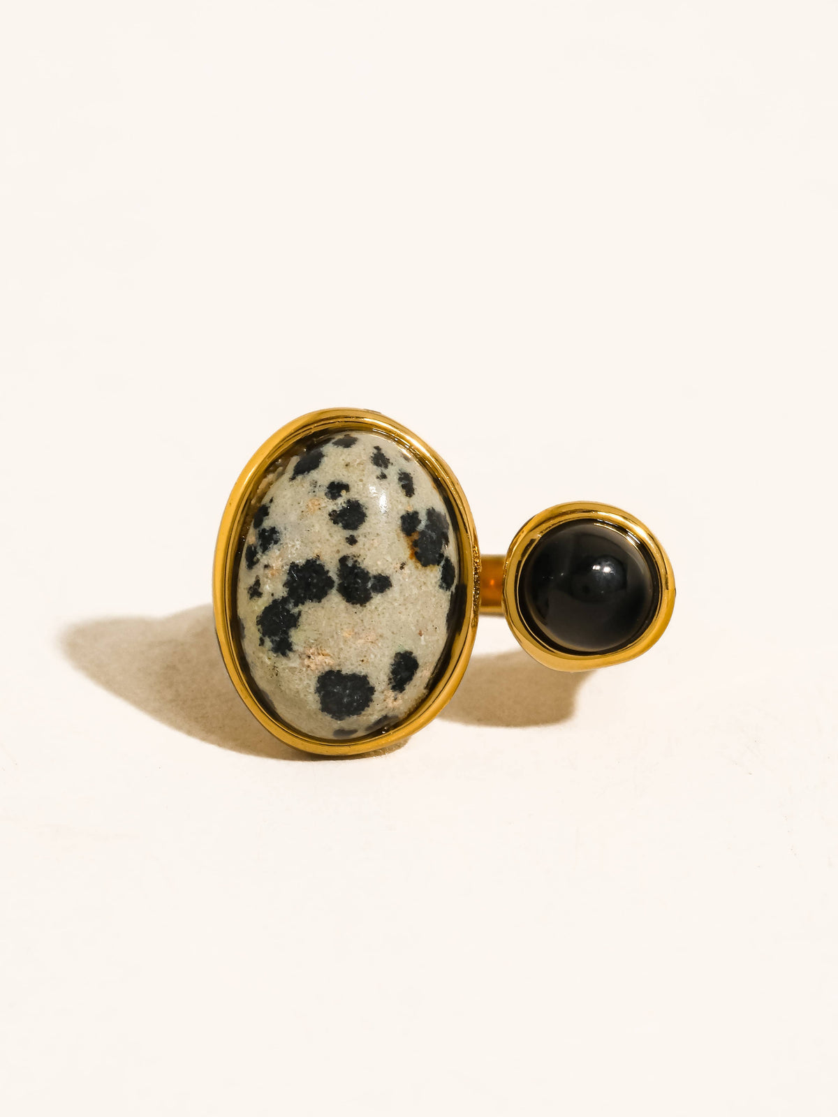Dalmatian Jasper + Onyx Ring