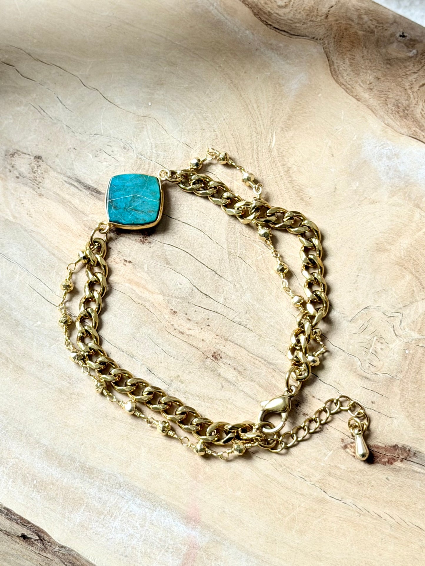 Chrysocolla + Golden Pyrite Duet Bracelet in Gold Stainless Steel