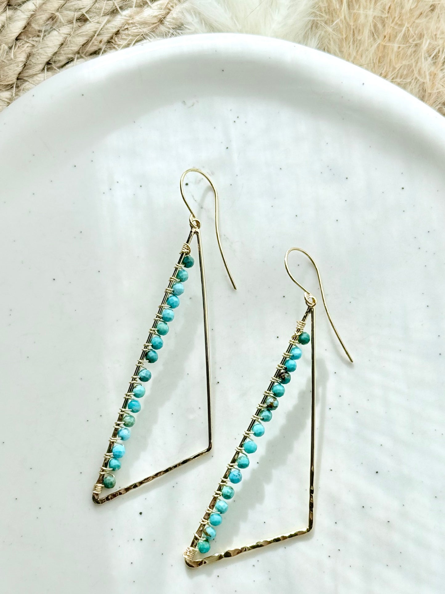 Turquoise + Gold Large Triangle Earrings