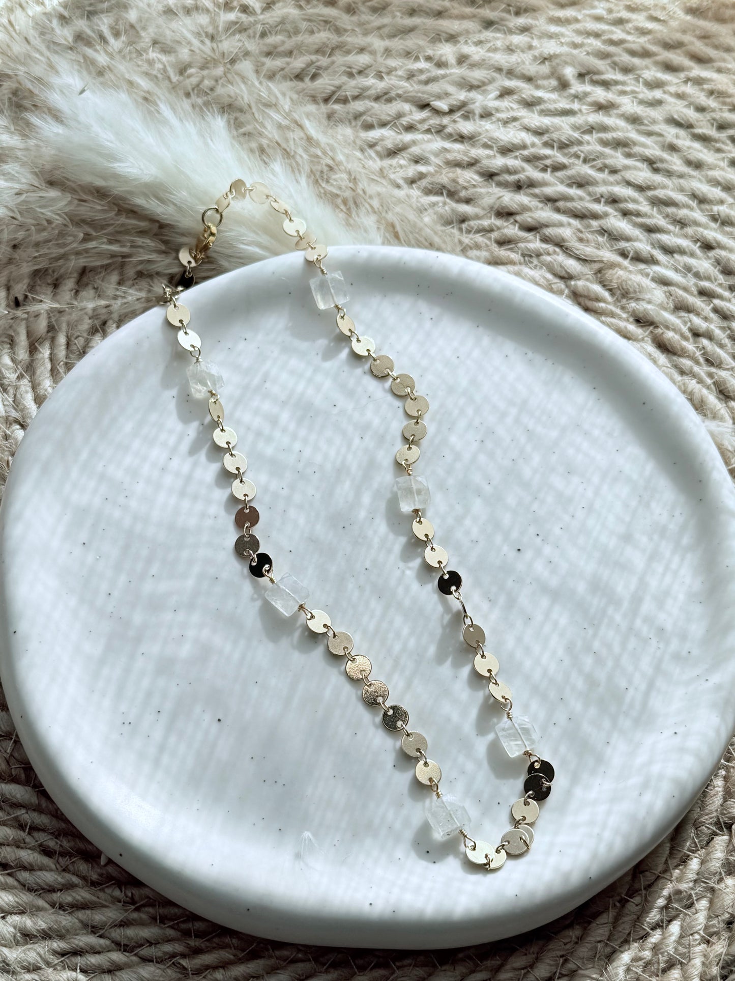 Rainbow Moonstone + Gold Sequin Chain Necklace