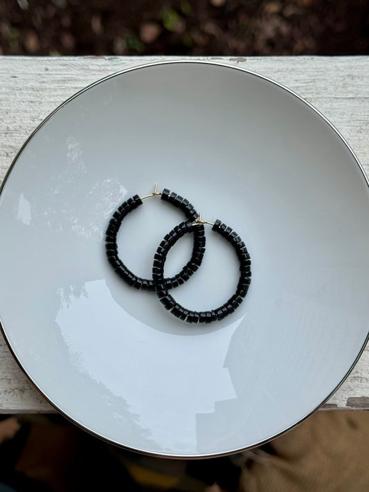 Black Onyx Wheel Hoop Earrings