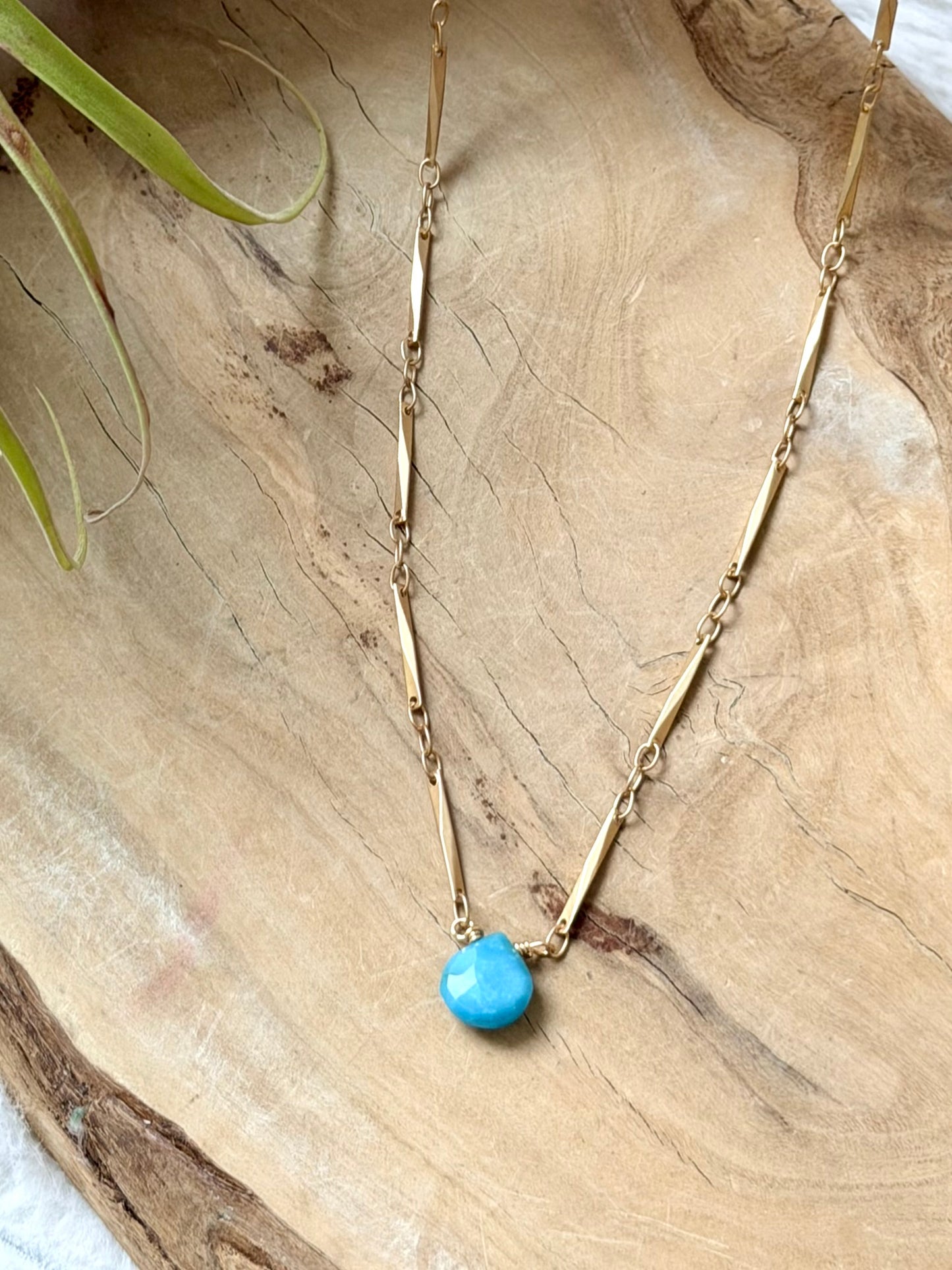 Sleeping Beauty Turquoise + Matte Gold Stainless Necklace