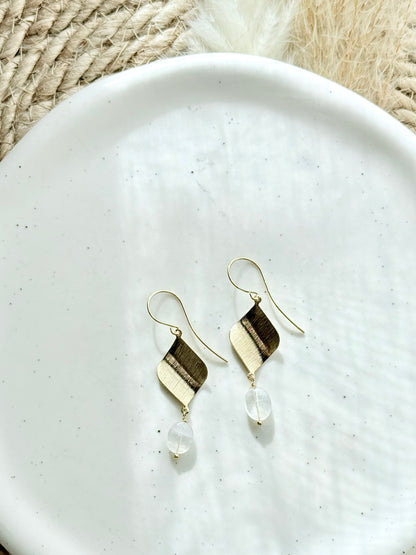 Rainbow Moonstone + Gold Twist Earrings