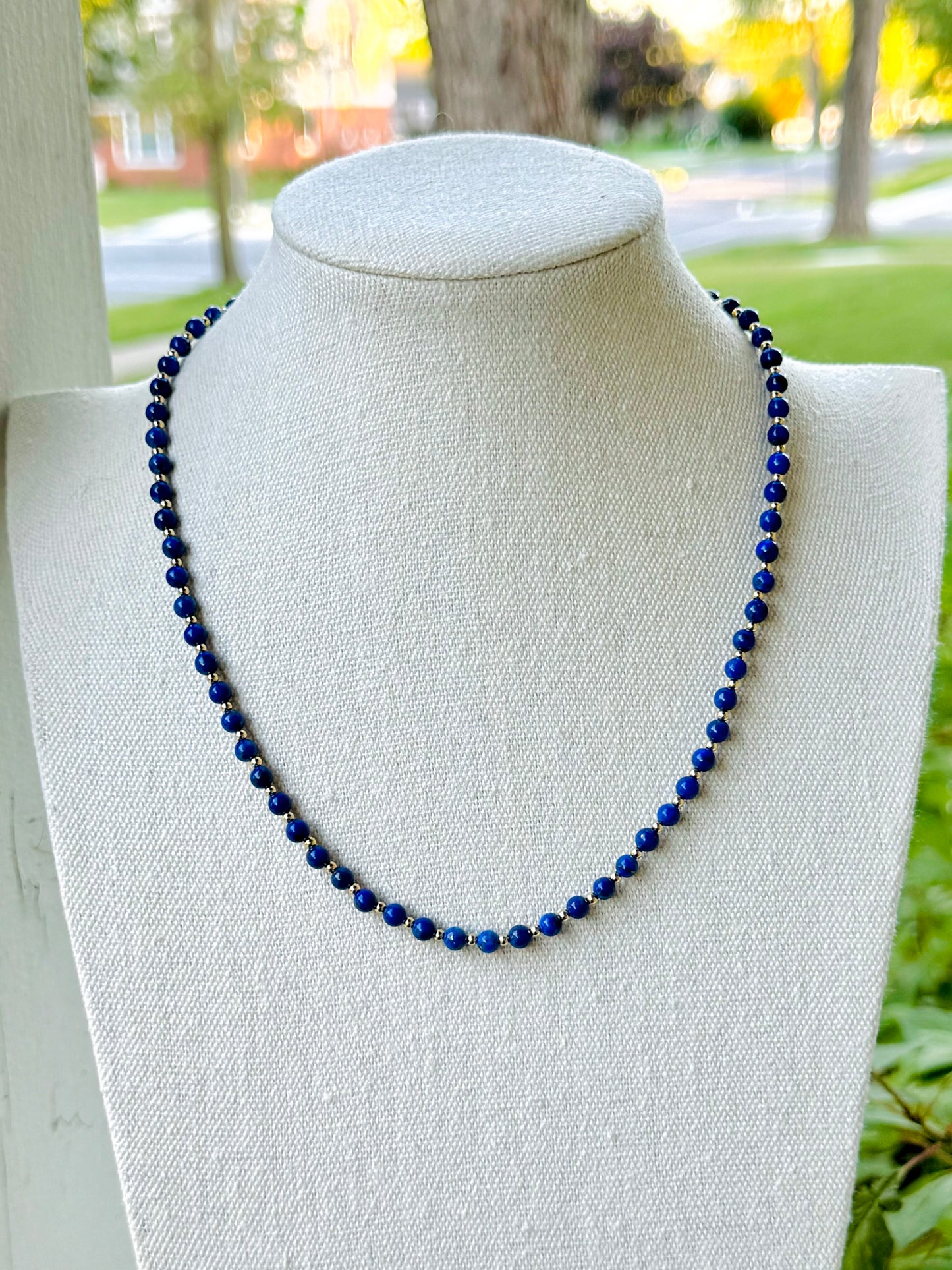 Lapis Lazuli + Gold Beaded Necklace