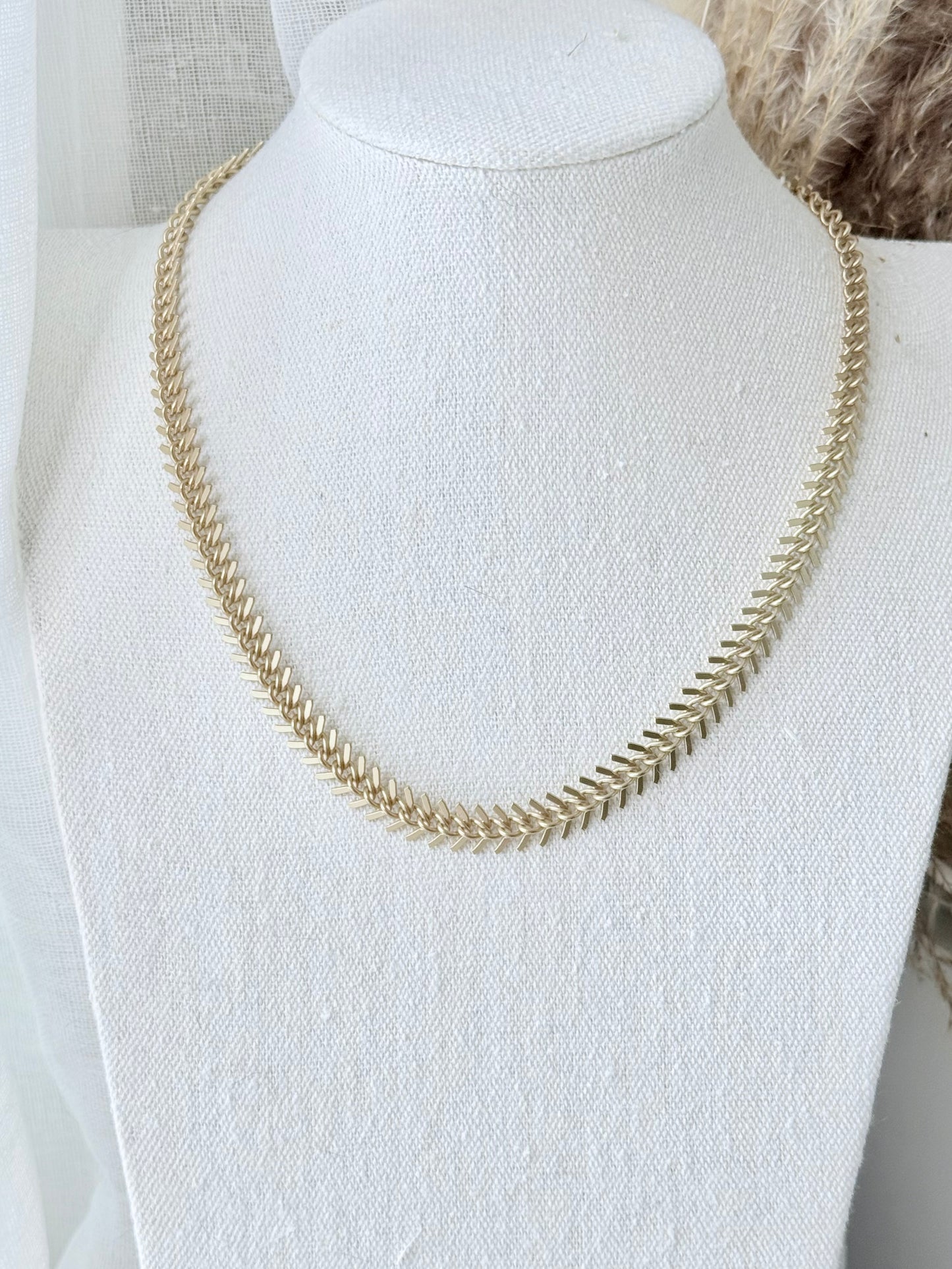 Matte Gold Fishbone Chain Necklace