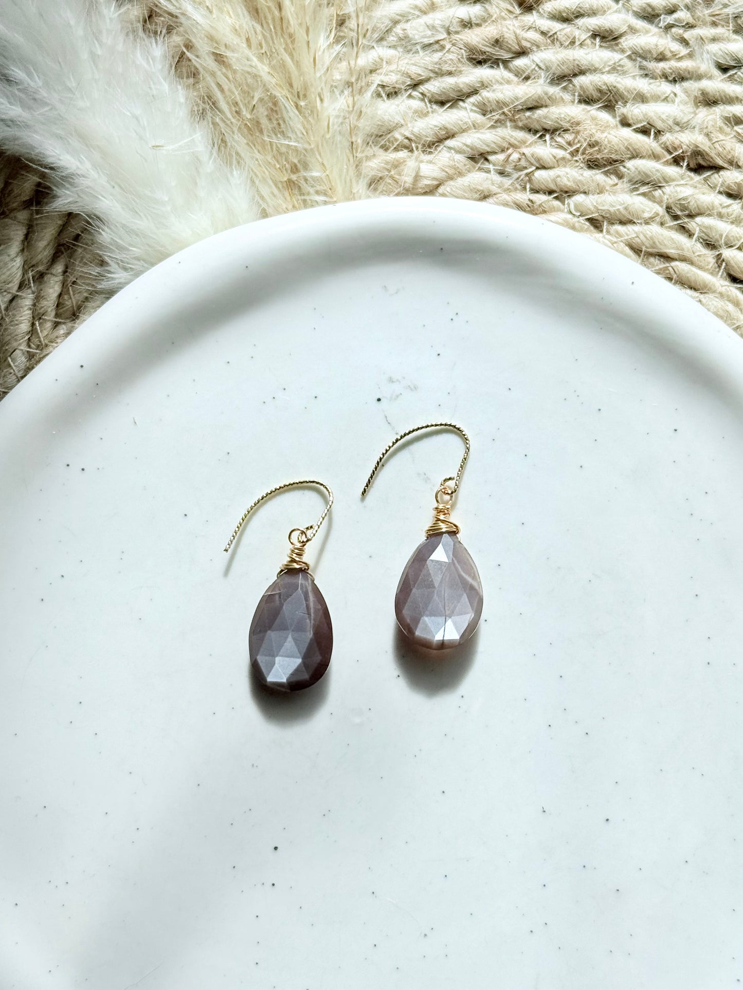 Chocolate Moonstone + Gold Earrings