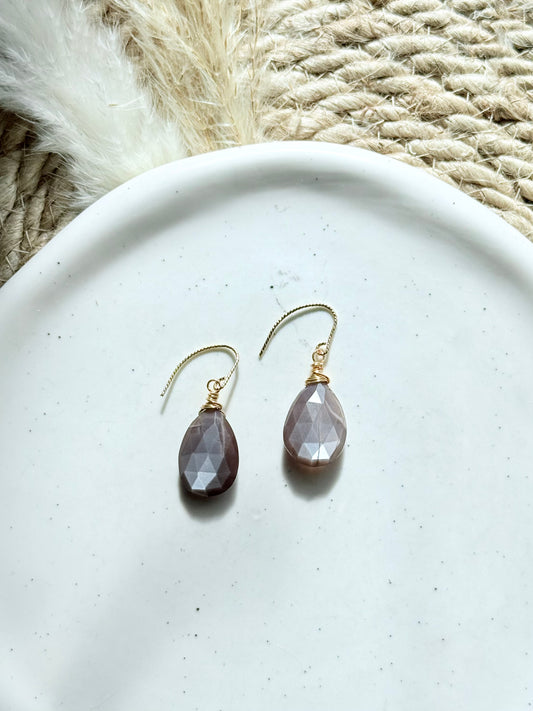 Chocolate Moonstone + Gold Earrings