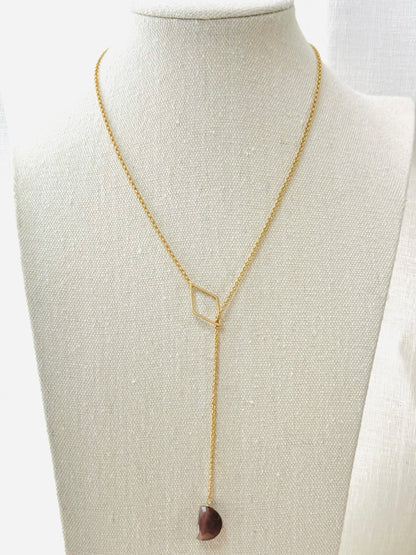 Chocolate Moonstone + Matte Gold Pull Through Lariat Necklace
