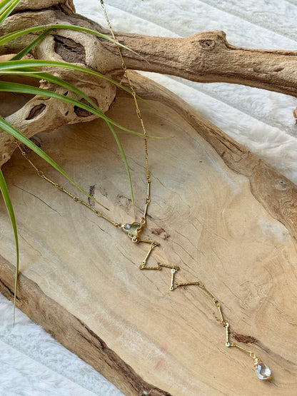 Green Amethyst + Gold Lariat Necklace