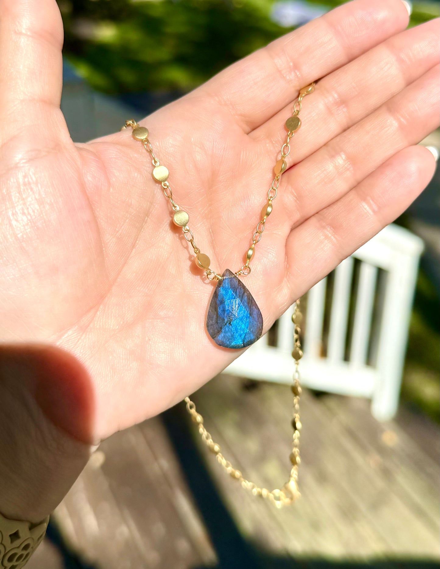 Labradorite Teardrop + Matte Gold Necklace