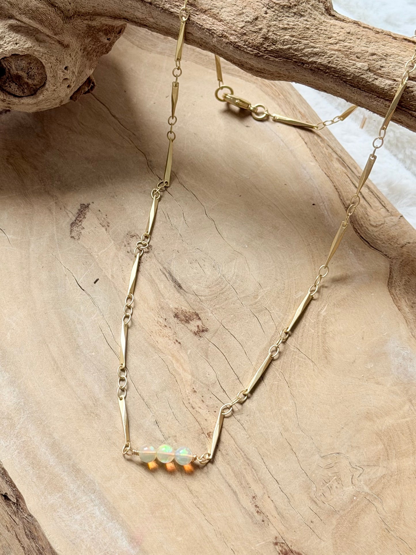 Ethiopian Opal Trio + Matte Gold Necklace