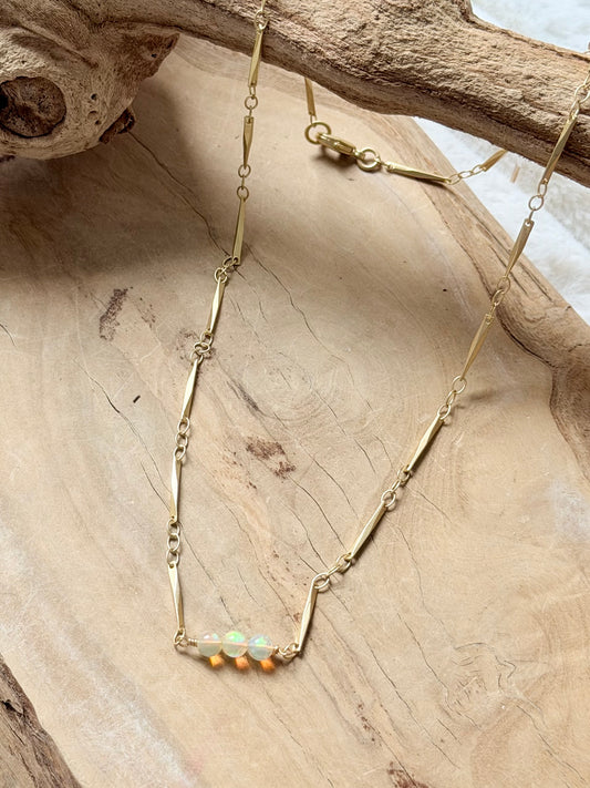 Ethiopian Opal Trio + Matte Gold Necklace