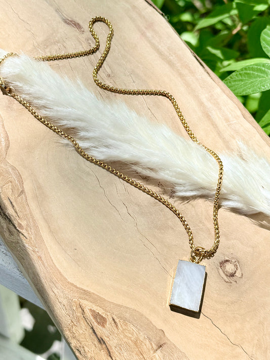 Rainbow Moonstone + Gold Pendant Necklace