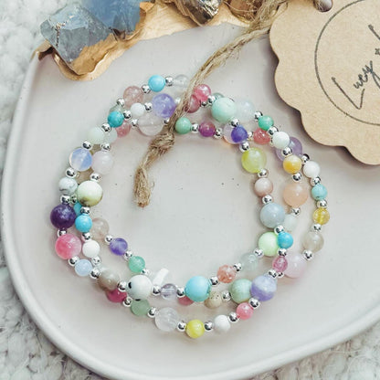 Pastel Mixed Gems + Silver (3-stack)