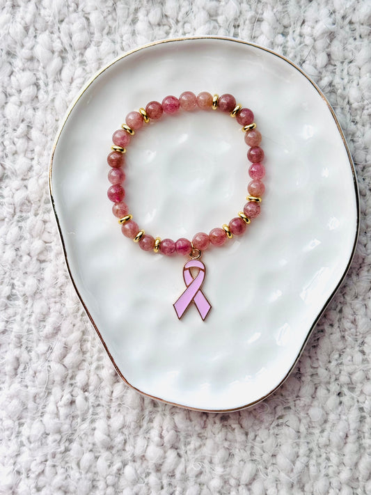 Strawberry Quartz Breast Cancer Awareness Bracelet