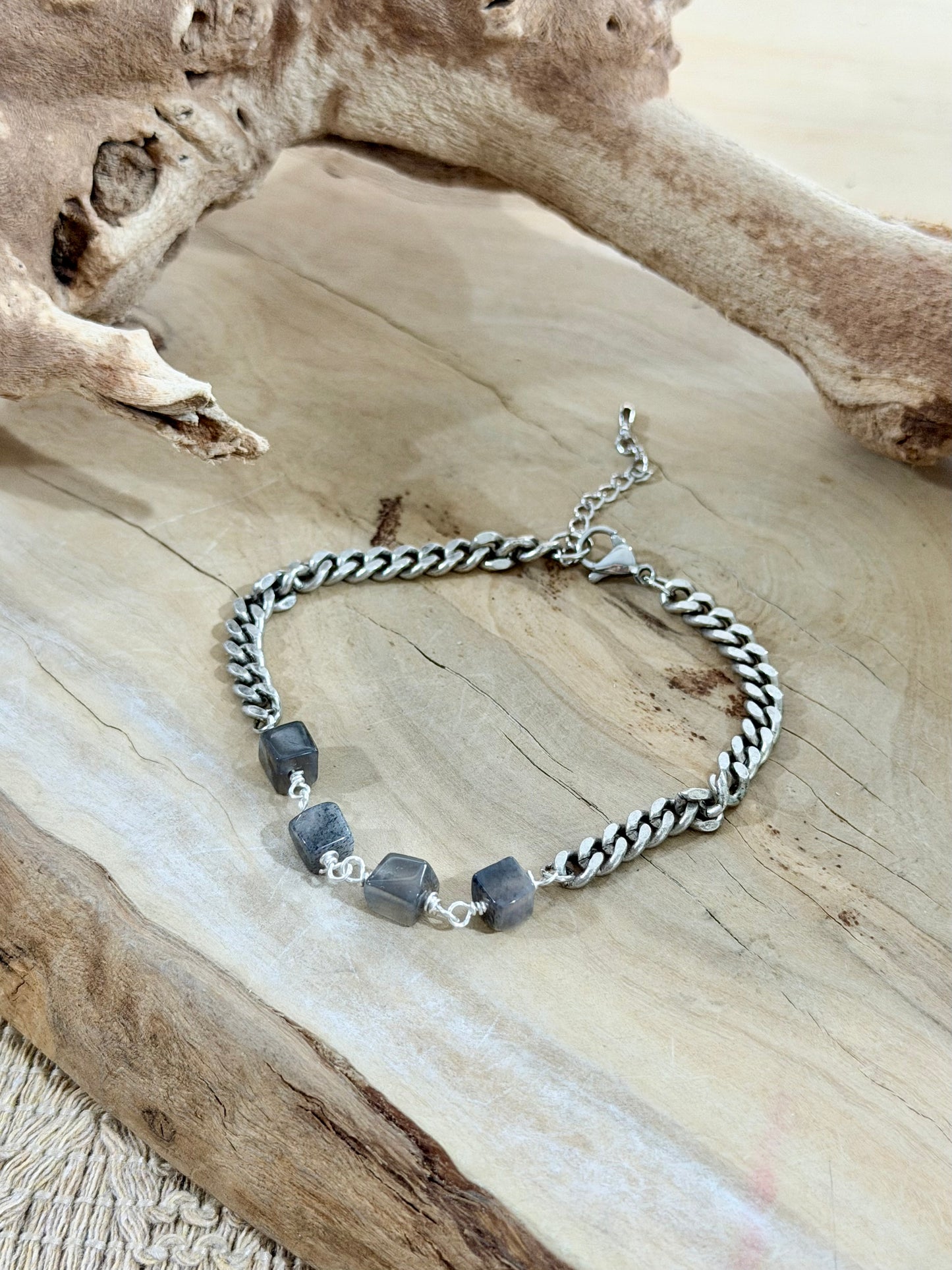 Gray Moonstone + Antique Silver Bracelet