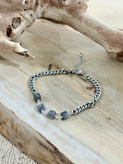 Gray Moonstone + Antique Silver Bracelet