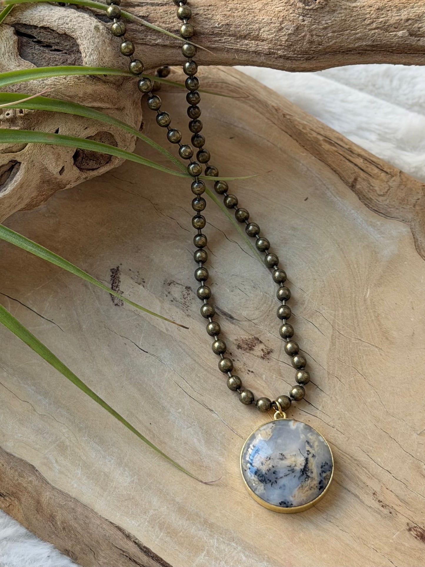 Australian Opal + Antique Brass Necklace