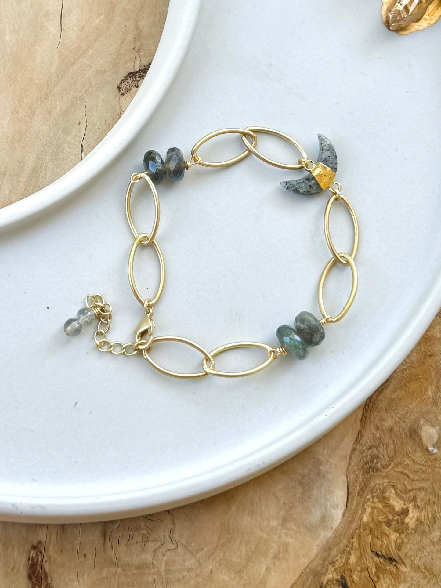 Black Sunstone + Labradorite Gold Gemstone Moon Bracelet