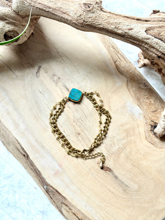 Chrysocolla + Golden Pyrite Duet Bracelet in Gold Stainless Steel