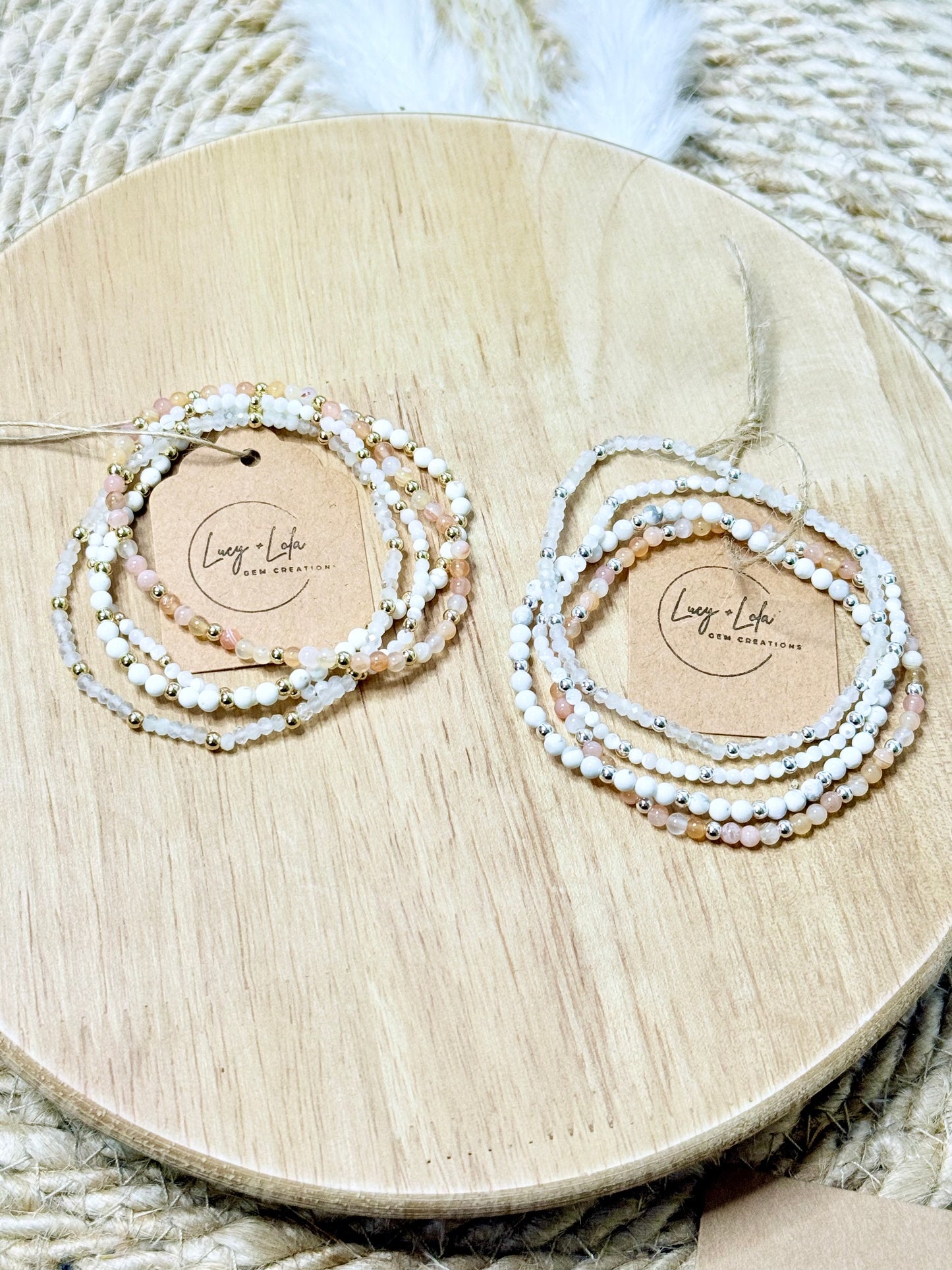 Peach + White in Gold or Silver (4-stack)