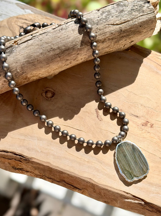 Labradorite + Matte Gunmetal Necklace