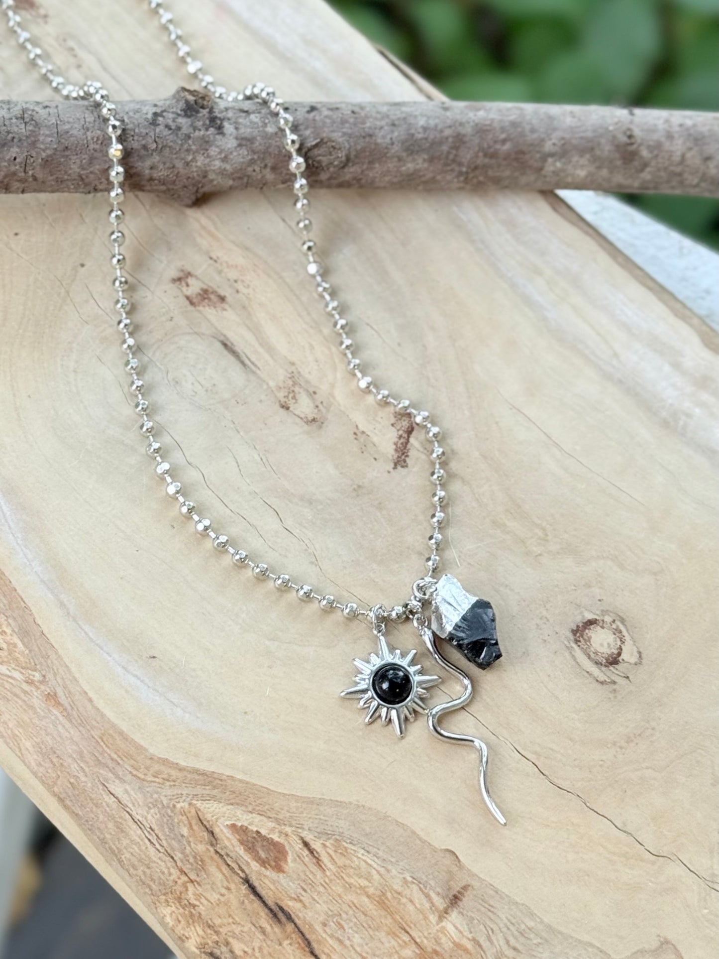 Black Onyx + Silver Snake Necklace