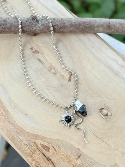 Black Onyx + Silver Snake Necklace