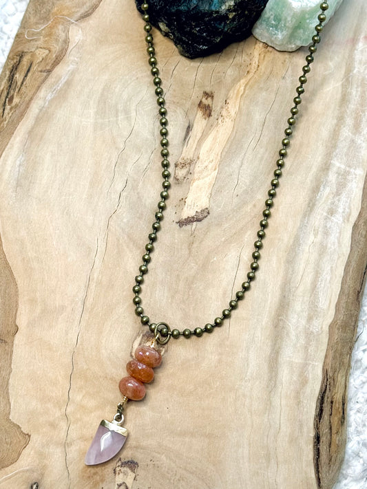 Sunstone + Rose Quartz Mixed Metal Boho Necklace