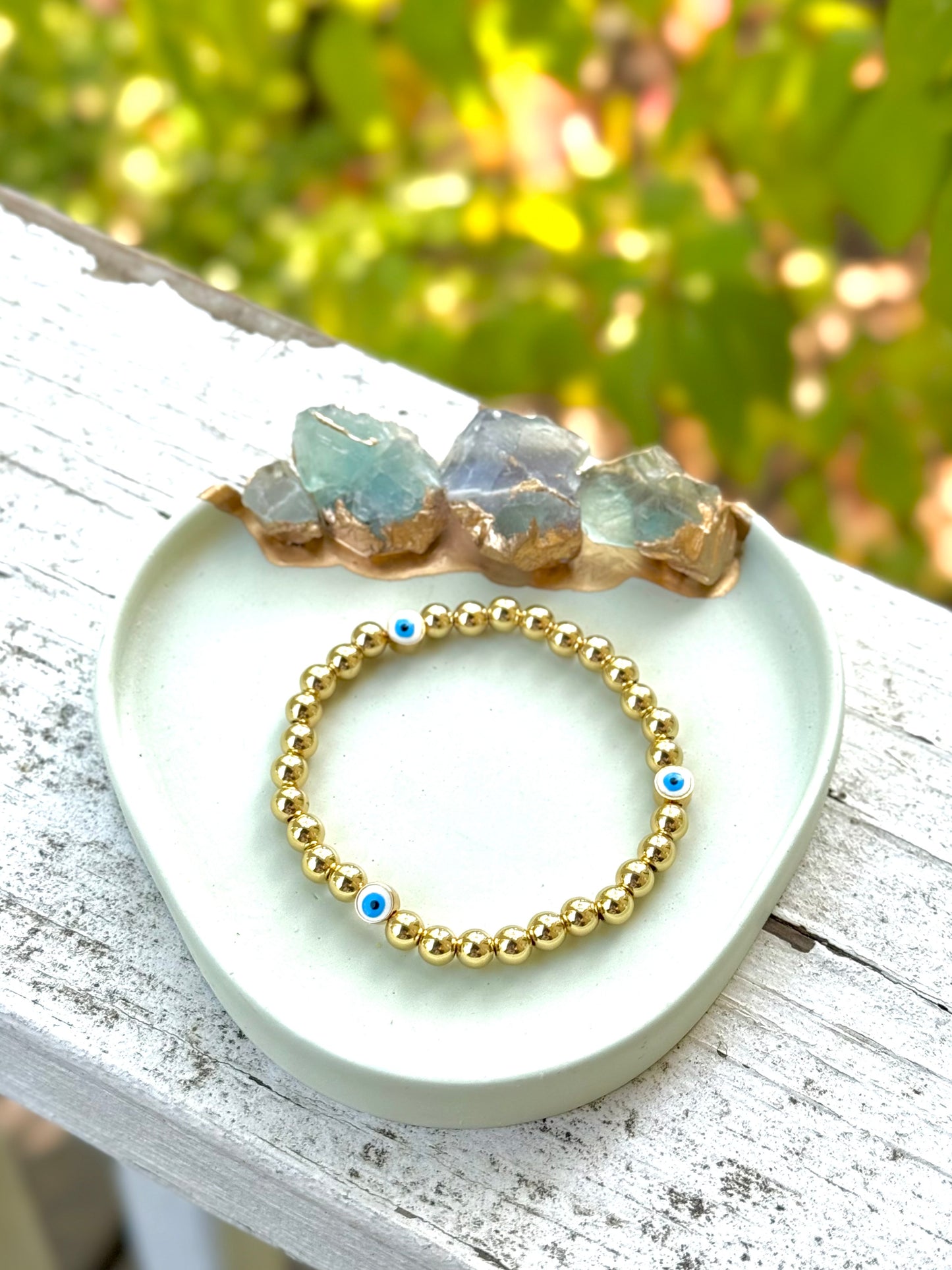 White + Gold Evil Eye Trio Bracelet