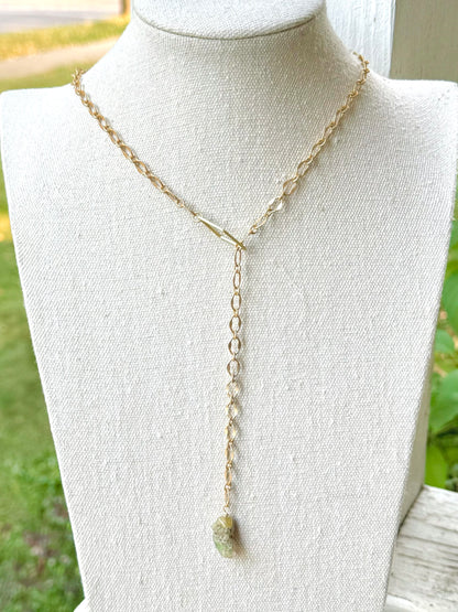 Ethiopian Opal + Matte Gold Pull Through Lariat Necklace