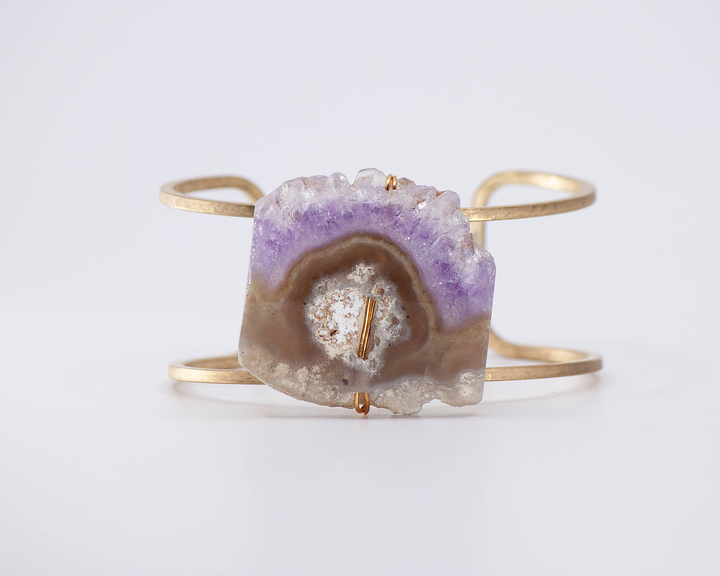 Wire Wrapped Amethyst Druzy and Brass Cuff Bracelet