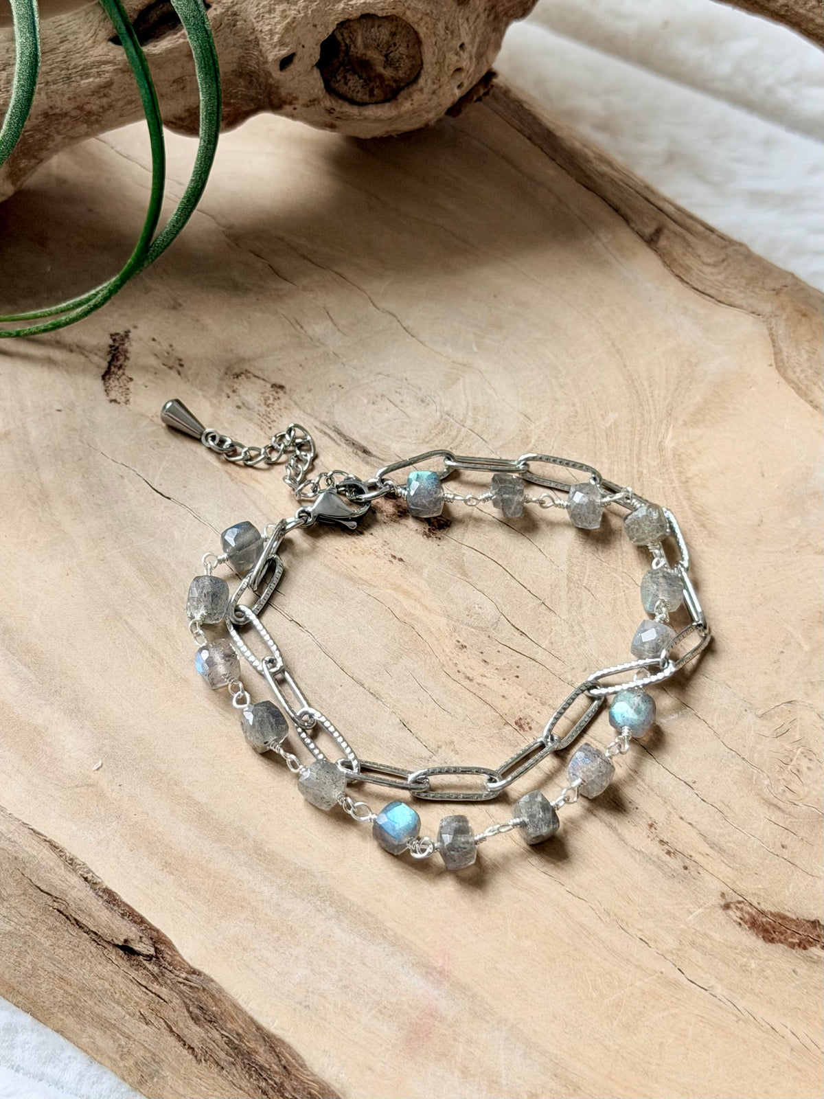 Labradorite + Silver Stainless Steel Duet Bracelet