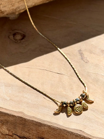 Pyrite + Gold Moon Phases Necklace