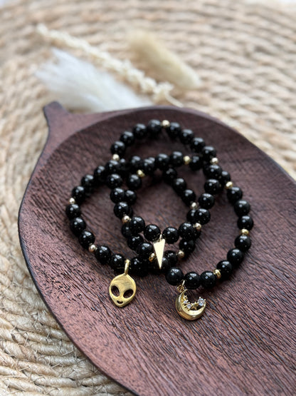 Black Obsidian + Gold Chunky Charm Band