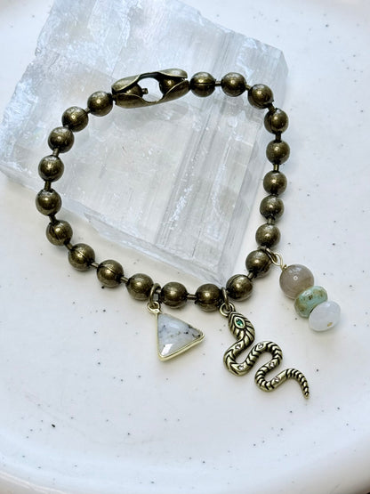 Chunky Brass Ball +  Snake Charm Bracelet