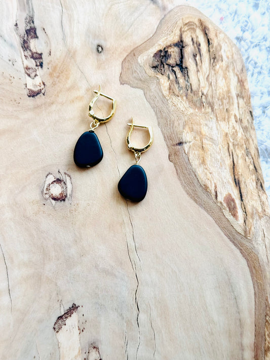 Black Sea Glass + Gold Huggie Earrings