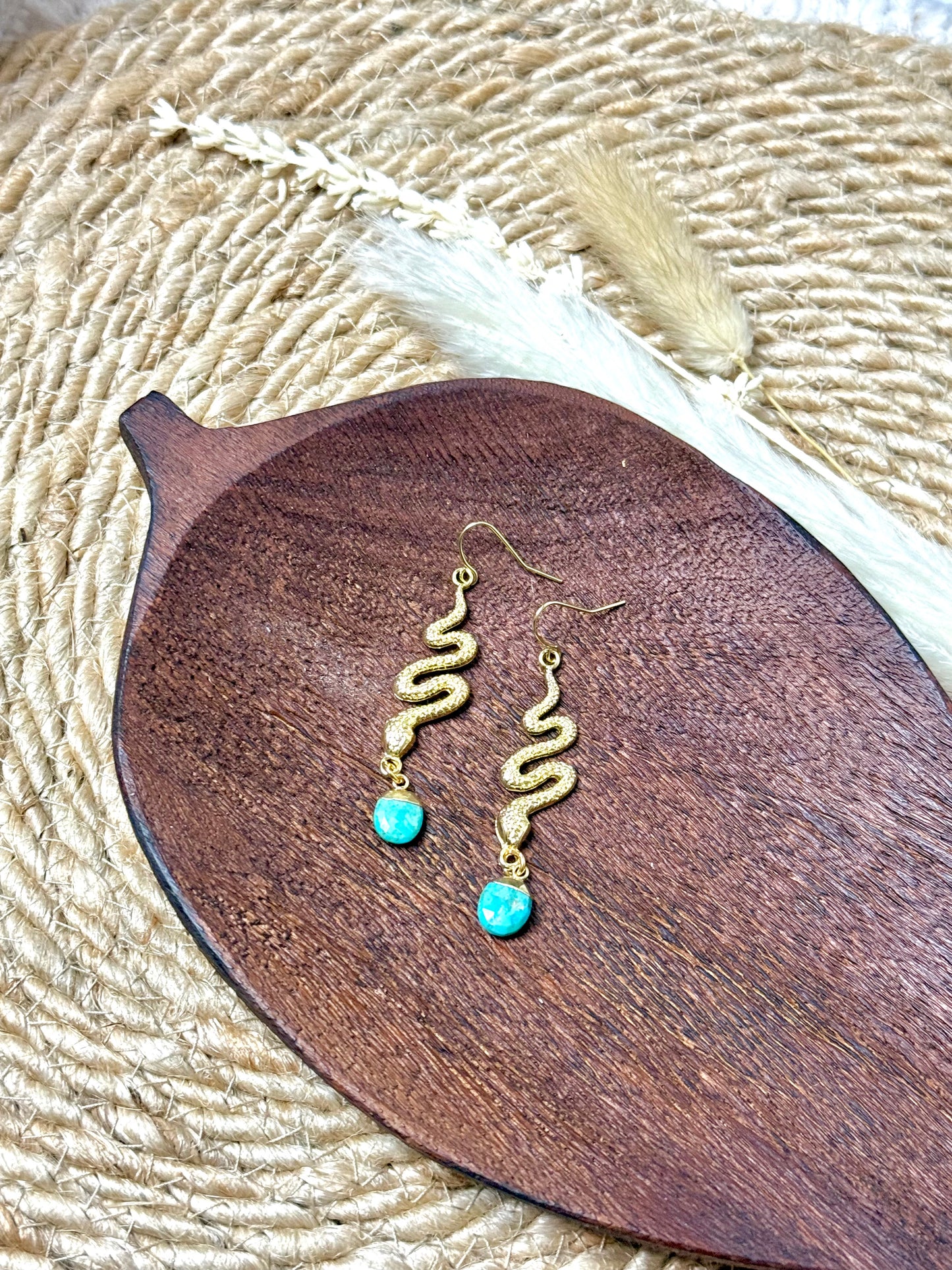 Turquoise + Gold Snake Earrings