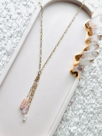 Mixed Gems + Gold Lariat Necklace