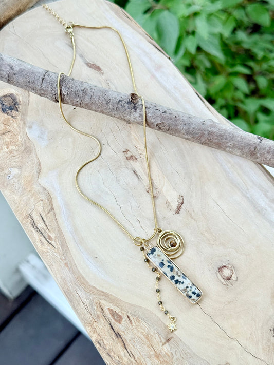 Dalmatian Jasper + Gold Stainless Steel Necklace