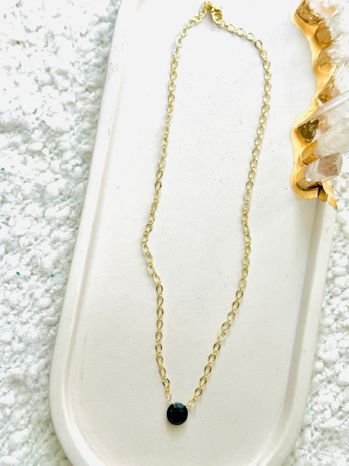 Mini Gemstone Pendant + Gold Necklace