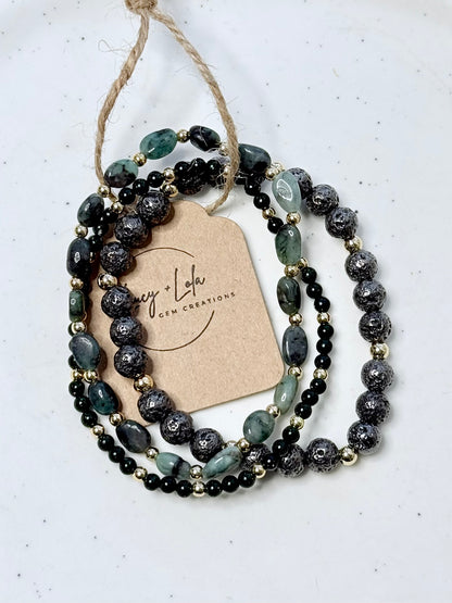 Emerald + Black in Gold Stack (3-stack)