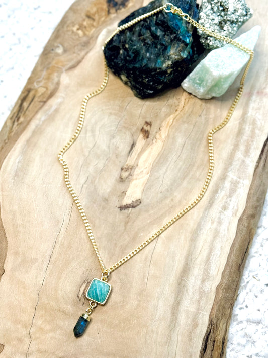 Amazonite + Labradorite Gold Necklace