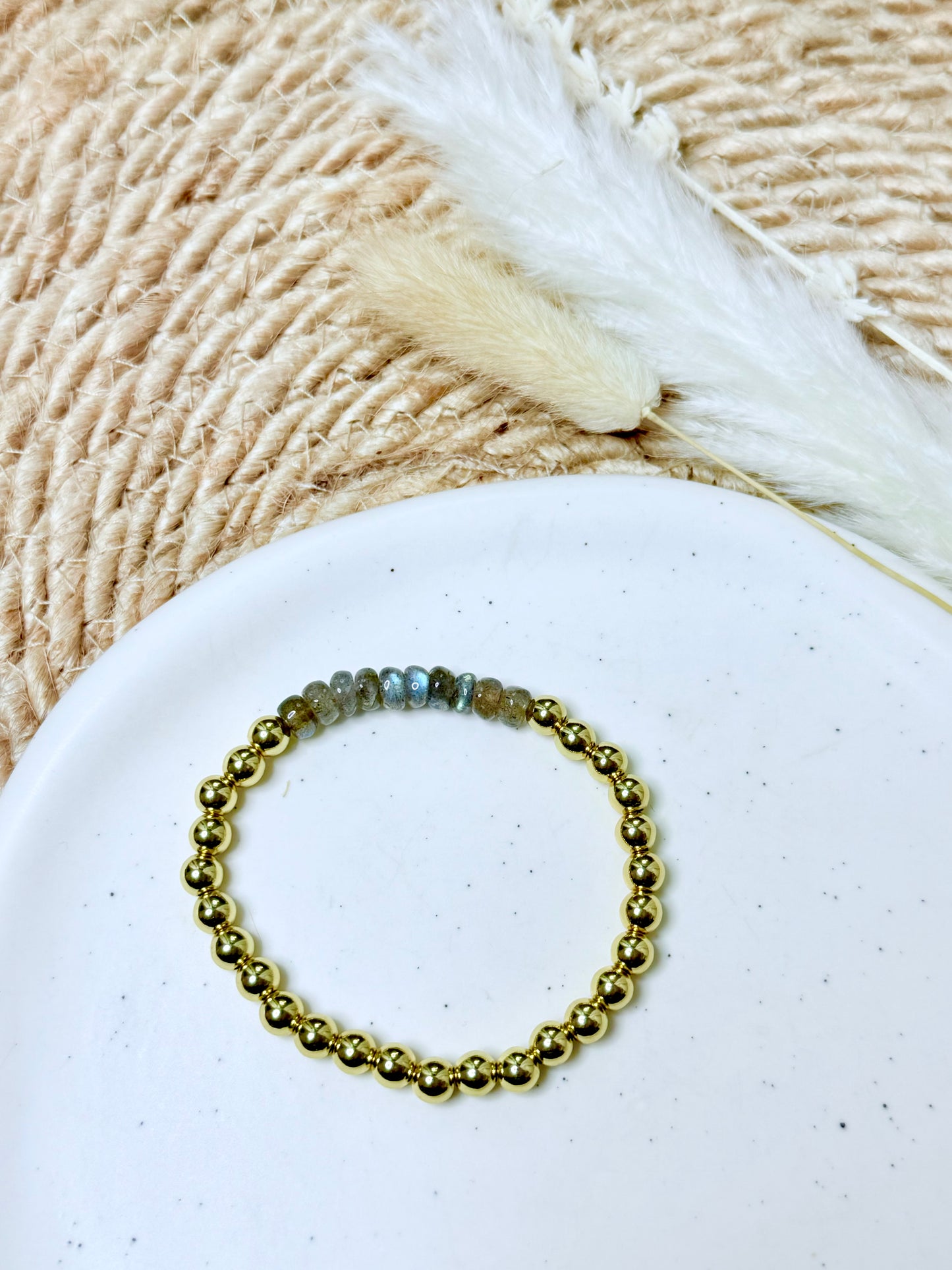 Blue Flash Labradorite + Gold Beaded Bracelet