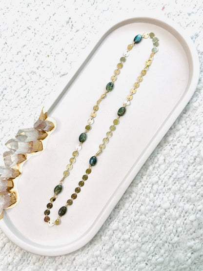 Labradorite + Gold Sequin Chain Necklace