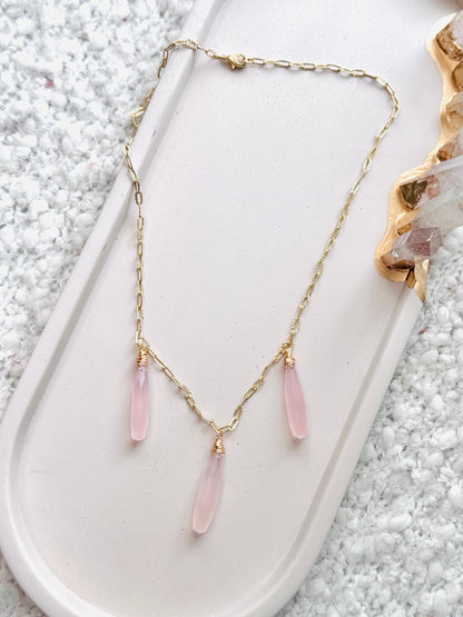 Light Pink Chalcedony + Matte Gold Necklace