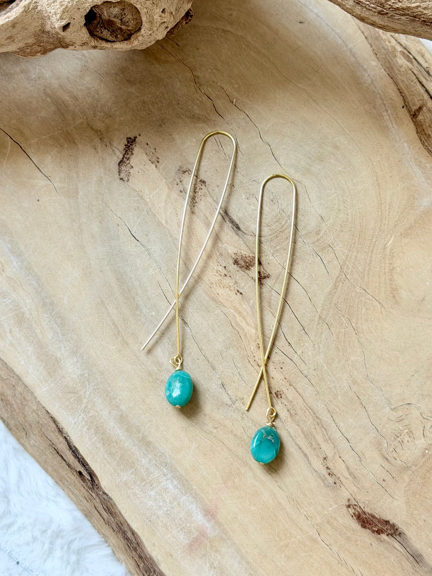 Tibetan Turquoise + Gold Twister Threader Earrings